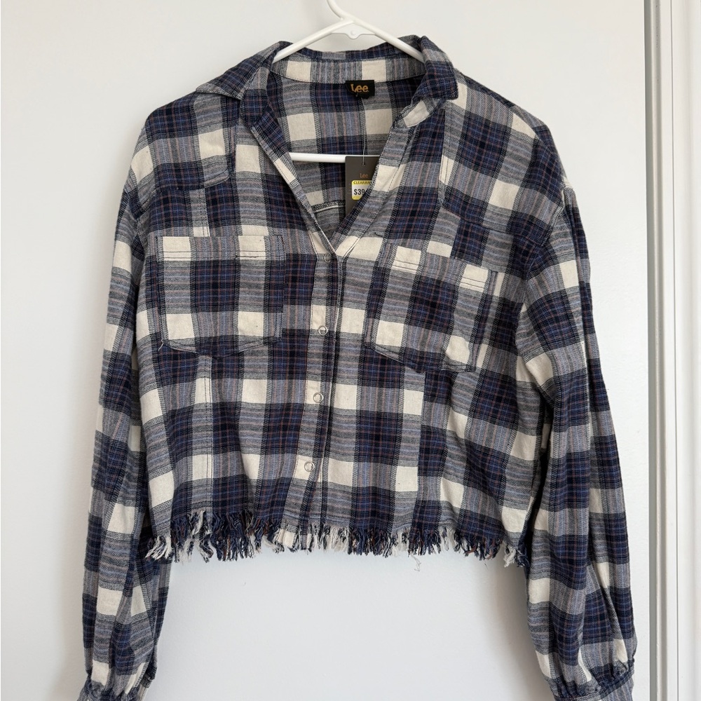 Lee Navy and White Plaid Button-Up Shirt